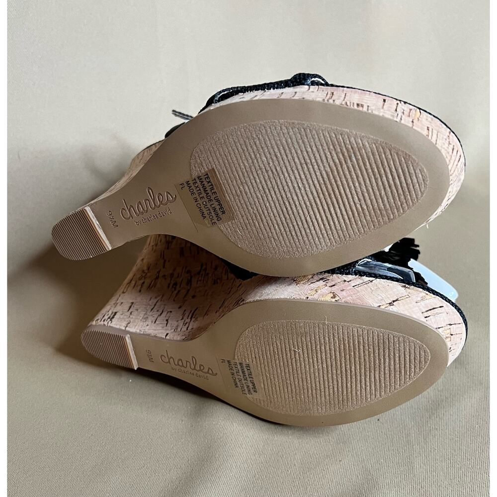 Charles by Charles David La Jolla Shell Wedge Size 9.5 Black NEW - Picture 9 of 14